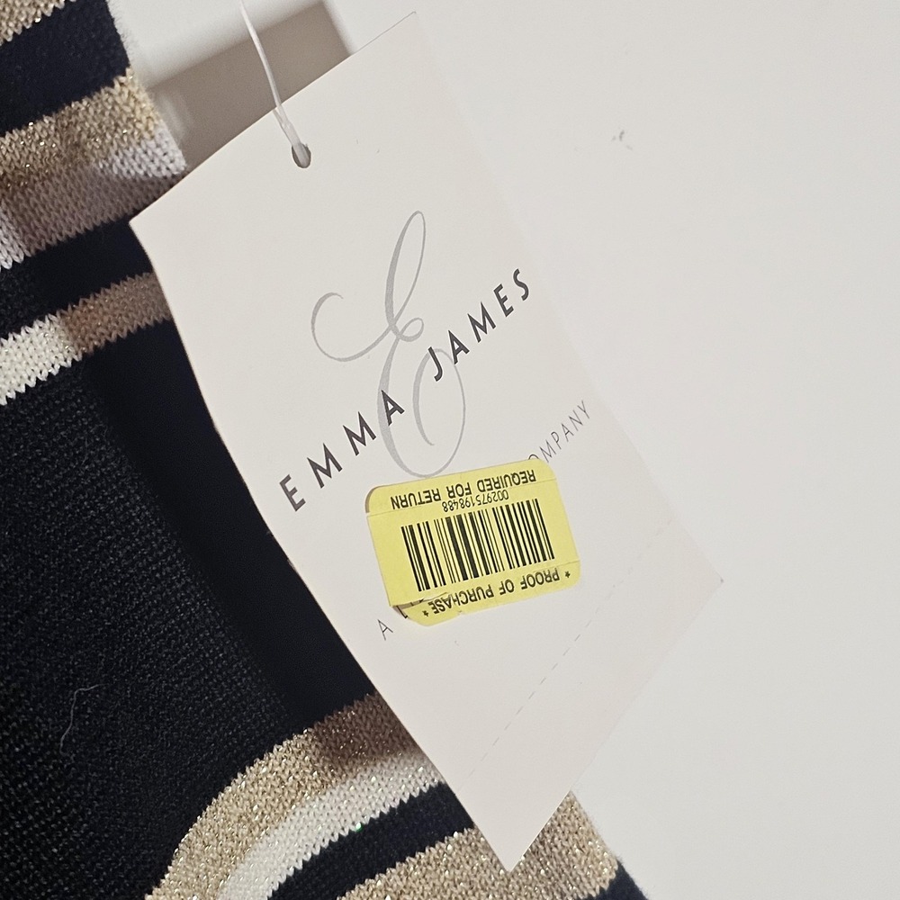 Emma James Sweater Womens Medium Black Gold Metallic Stripe Short Sleeve Knit - Picture 5 of 13